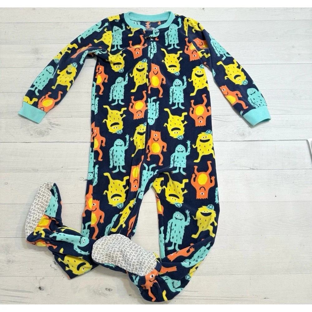 Carters kids monster print one piece footed‎ pajamas 5T